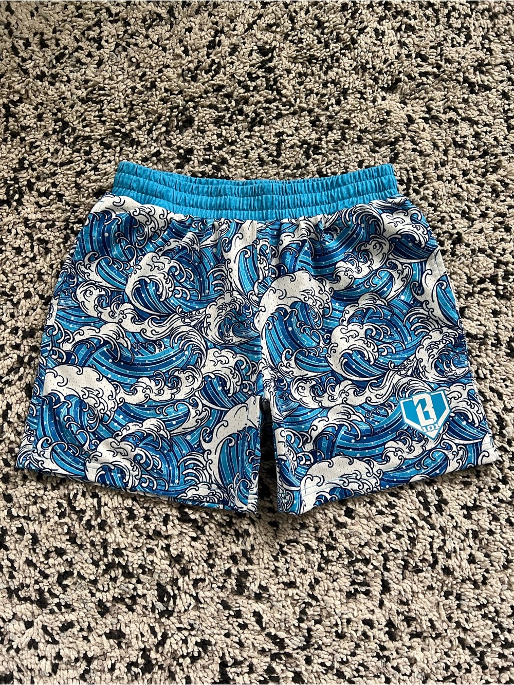 B101 Wave Print Baseball Lifestyle 101 Mesh Shorts Athletic Gym Youth Large